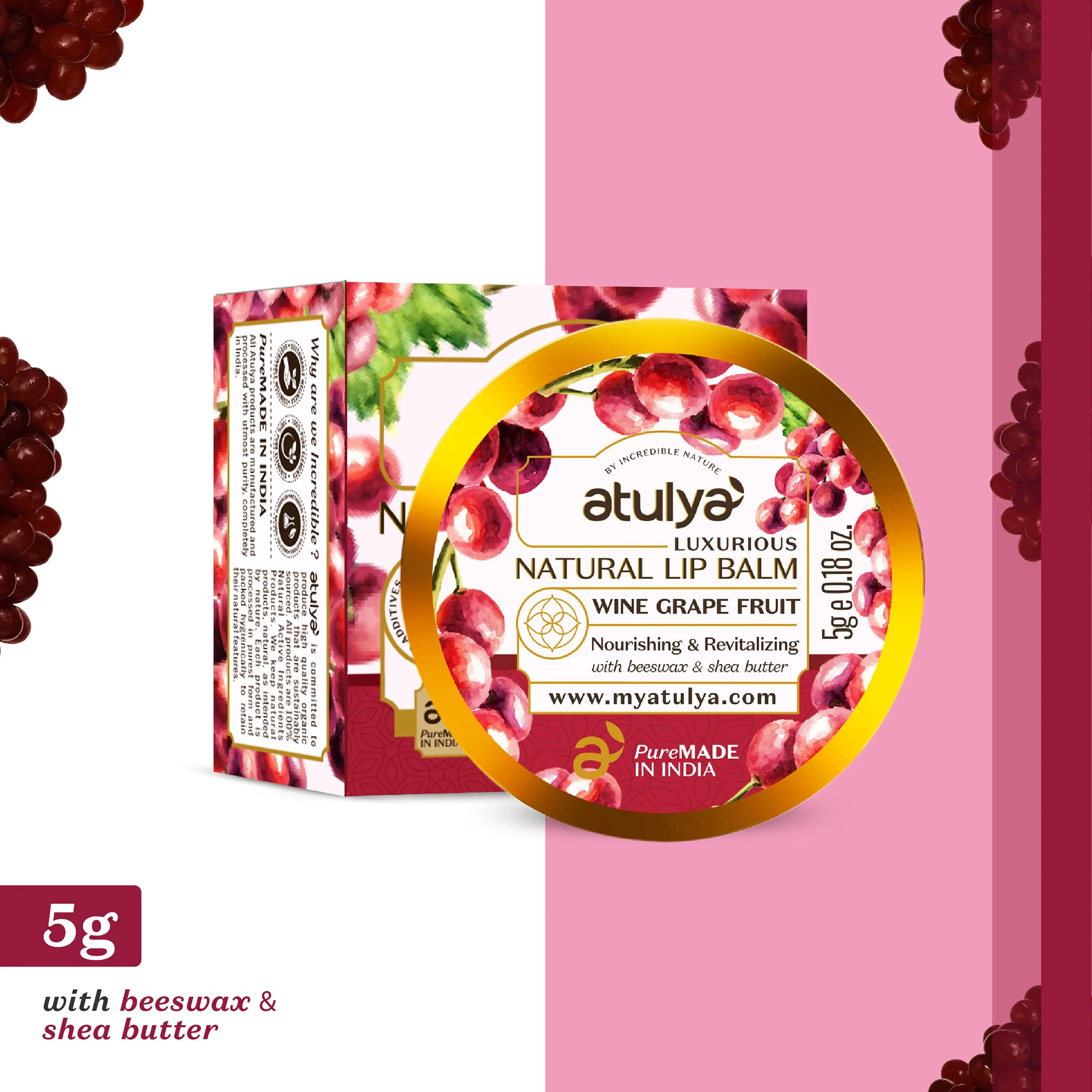 atulya Wine Grape Lip Balm - 5gm (Buy 4 Products in Rs.599)