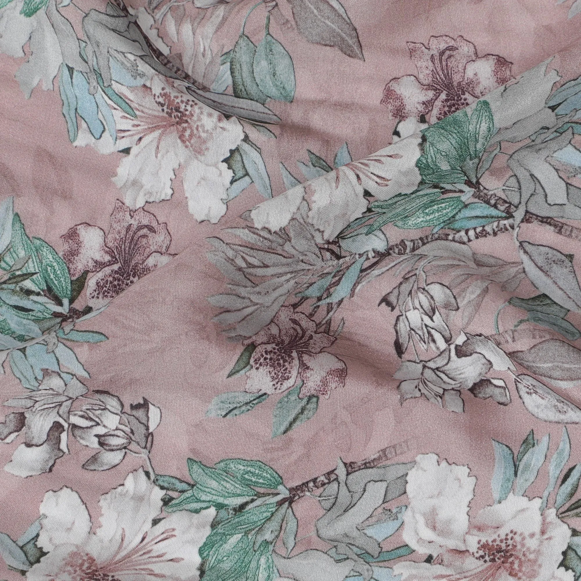 Blush Bloom Viscose Crepe Fabric - Floral Elegance, Soft Drape, 110cm Width (India)  - D17646