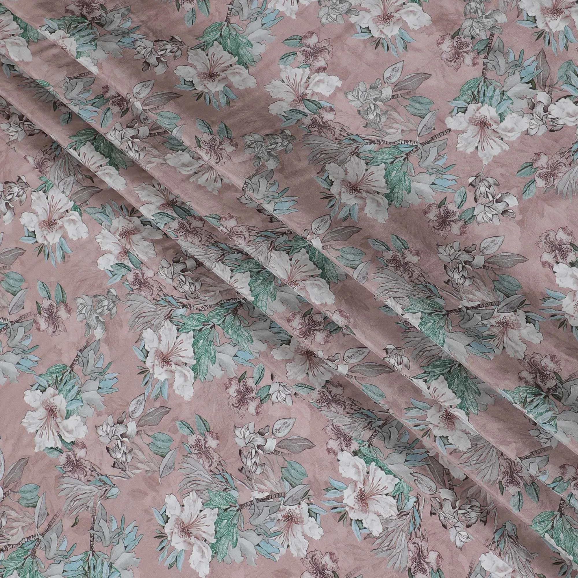 Blush Bloom Viscose Crepe Fabric - Floral Elegance, Soft Drape, 110cm Width (India)  - D17646