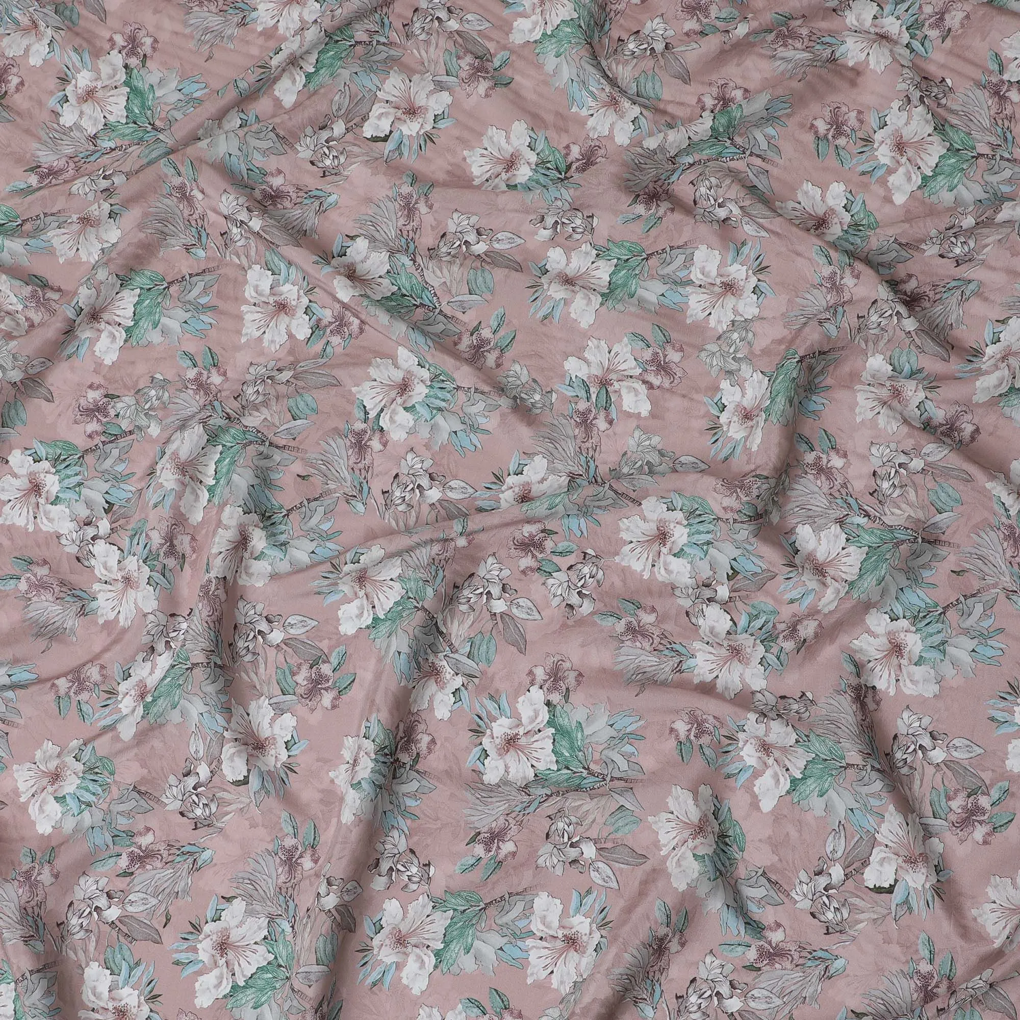 Blush Bloom Viscose Crepe Fabric - Floral Elegance, Soft Drape, 110cm Width (India)  - D17646