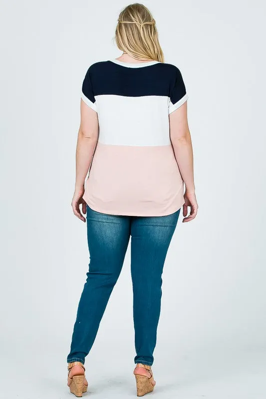 Colorblock Tee in Blush PLUS