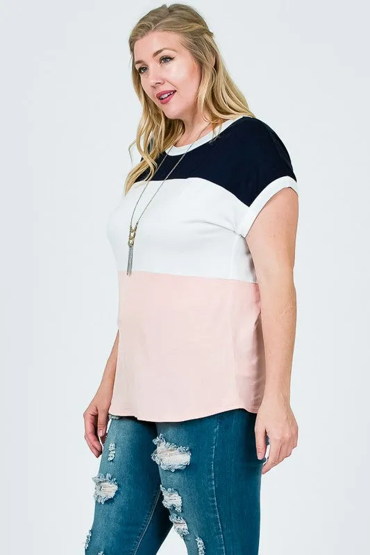 Colorblock Tee in Blush PLUS