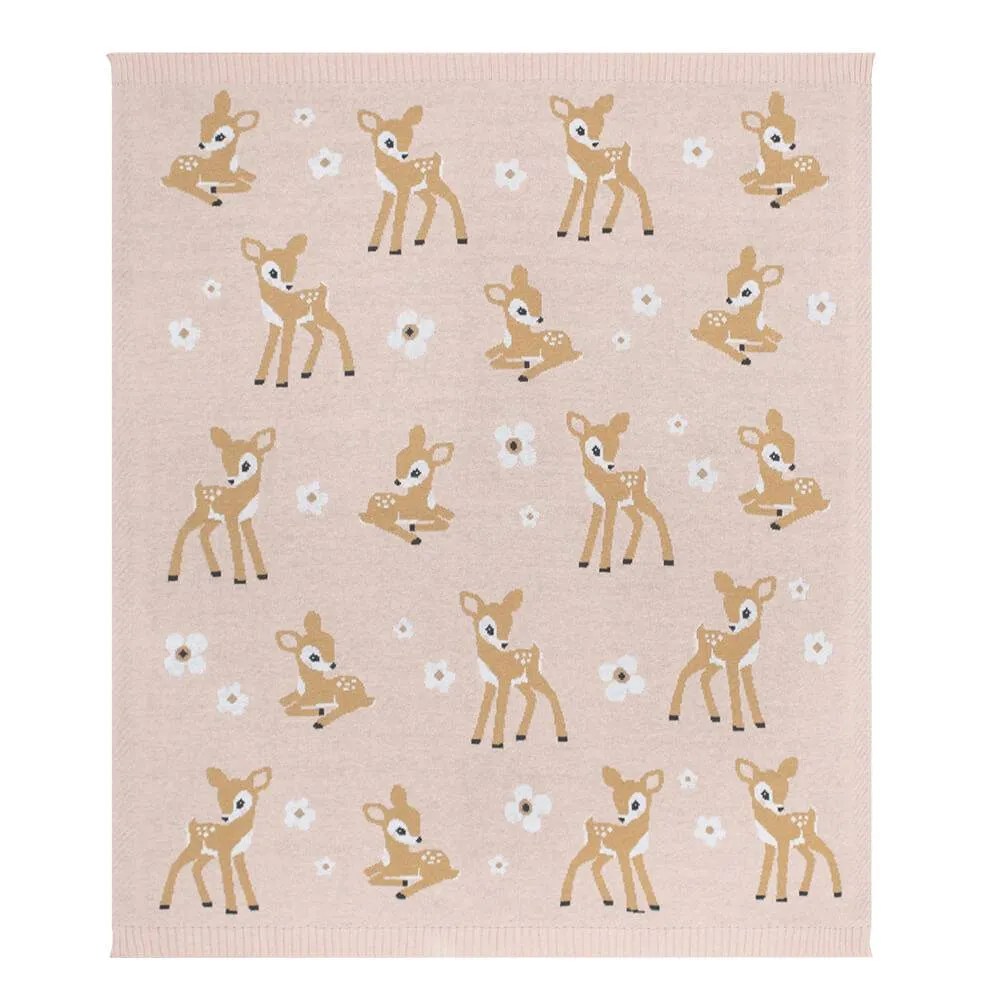 Living Textiles | 100% Cotton Whimsical Blush Fawn Baby Blanket