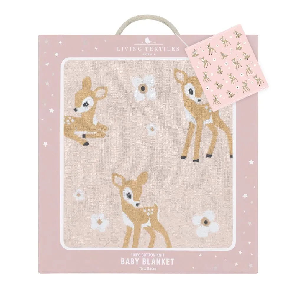 Living Textiles | 100% Cotton Whimsical Blush Fawn Baby Blanket