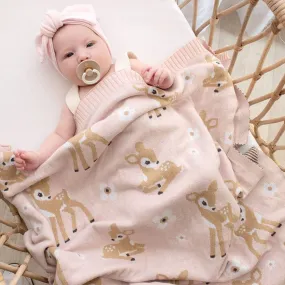 Living Textiles | 100% Cotton Whimsical Blush Fawn Baby Blanket