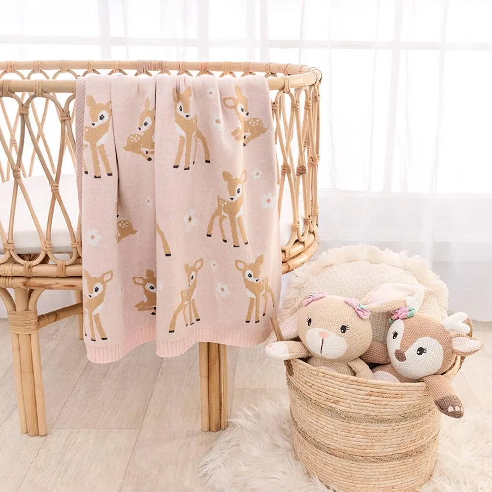 Living Textiles | 100% Cotton Whimsical Blush Fawn Baby Blanket