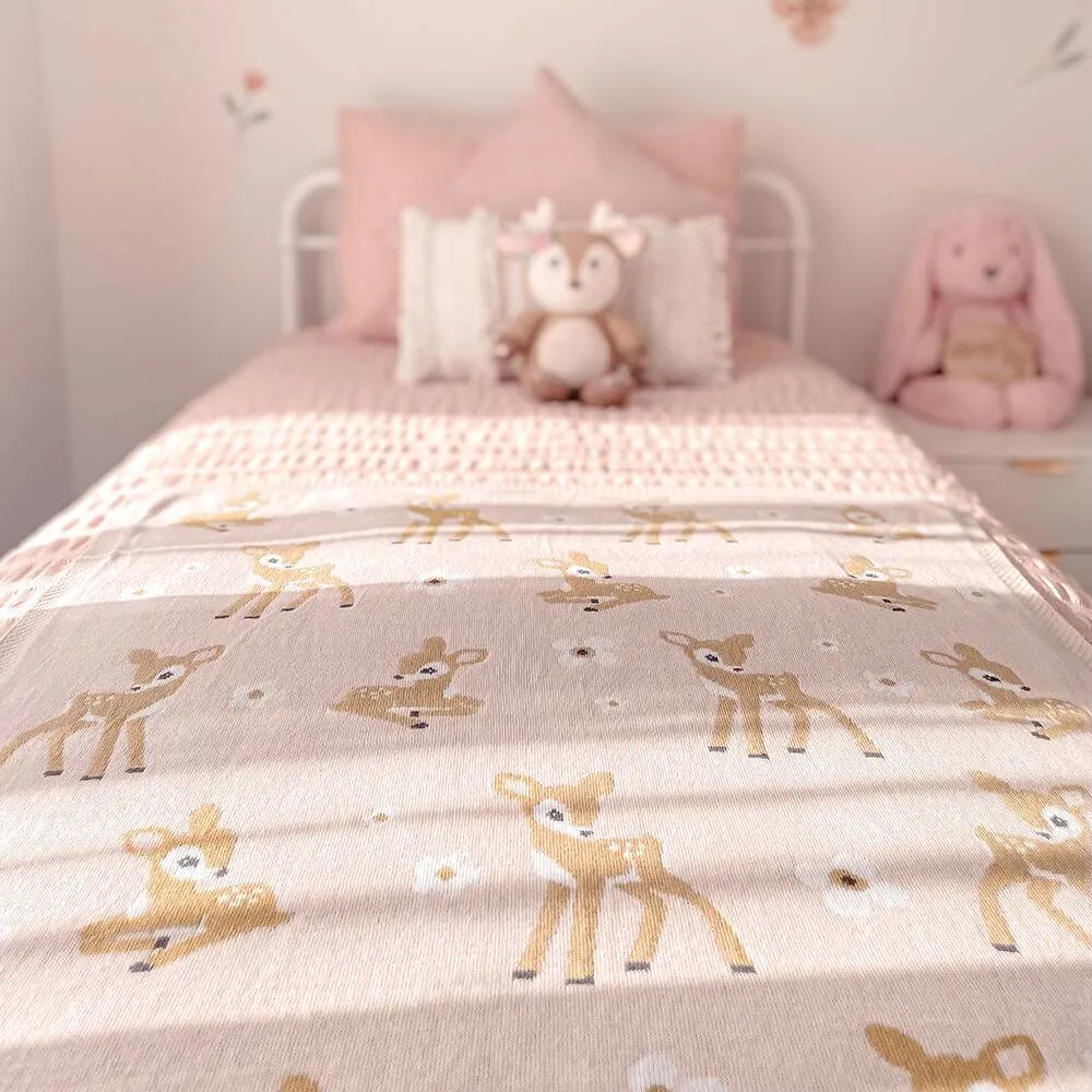 Living Textiles | 100% Cotton Whimsical Blush Fawn Baby Blanket