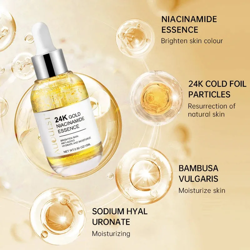 Niacinamide Face Serum Whitening Moisturizing Dark Spot Removal 24K Gold Hyaluronic Acid Rejuvenation Facial Serum Skin Care