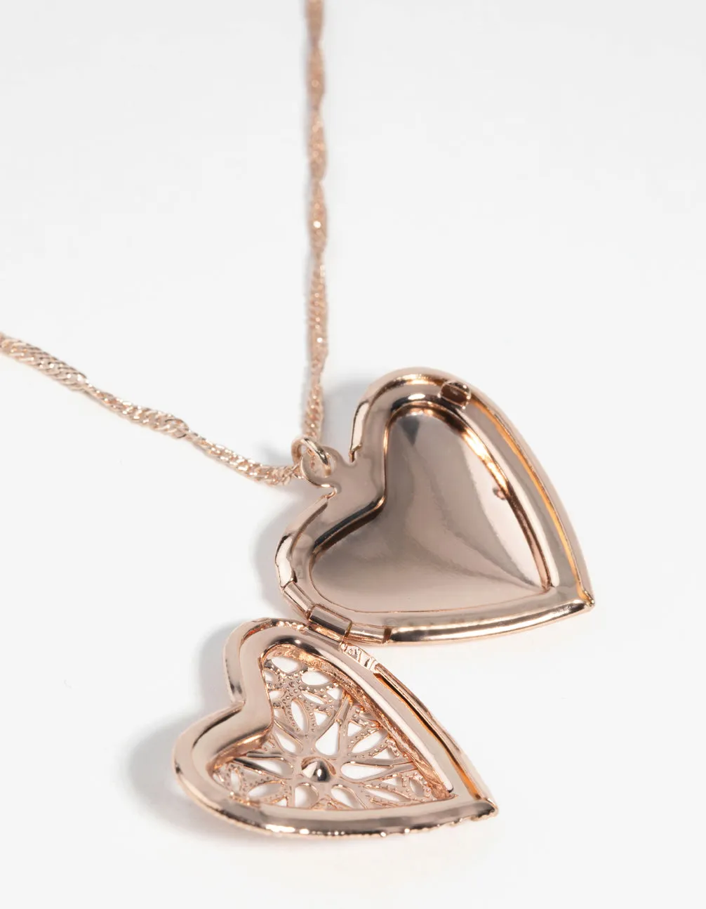 Rose Gold Diamante Heart Locket Necklace