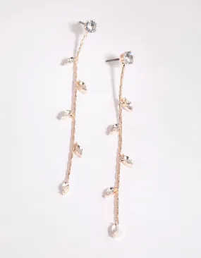 Rose Gold Diamante Leaf Drop Earrings