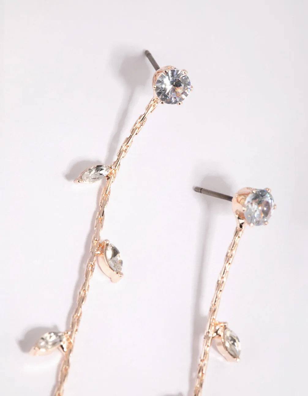 Rose Gold Diamante Leaf Drop Earrings