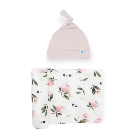 Stretch Knit Swaddle and Hat Set - Watercolor Rose