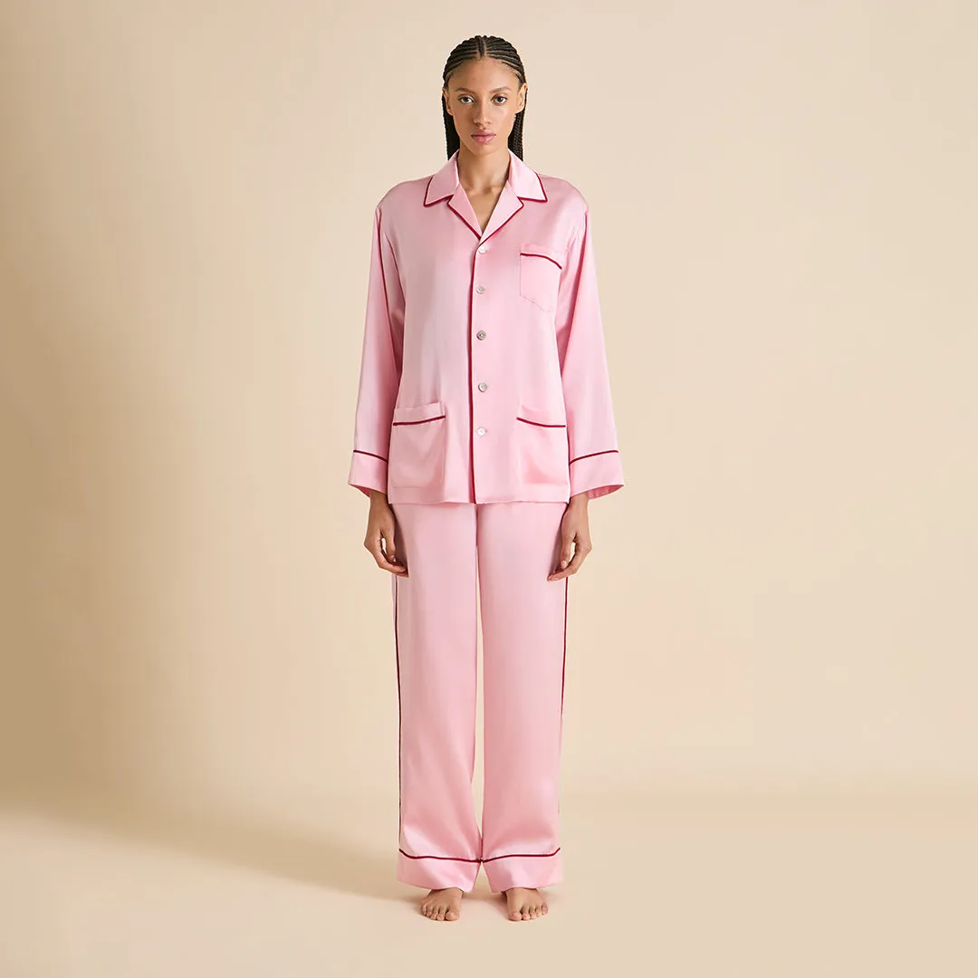 Yves Blush Pink Pajamas in Silk Satin